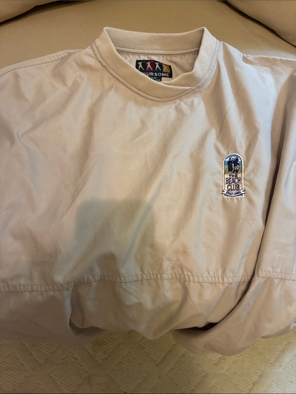 S Men’s/Womens Golf Beige Crewneck Pullover Beach Club Embroidered Logo